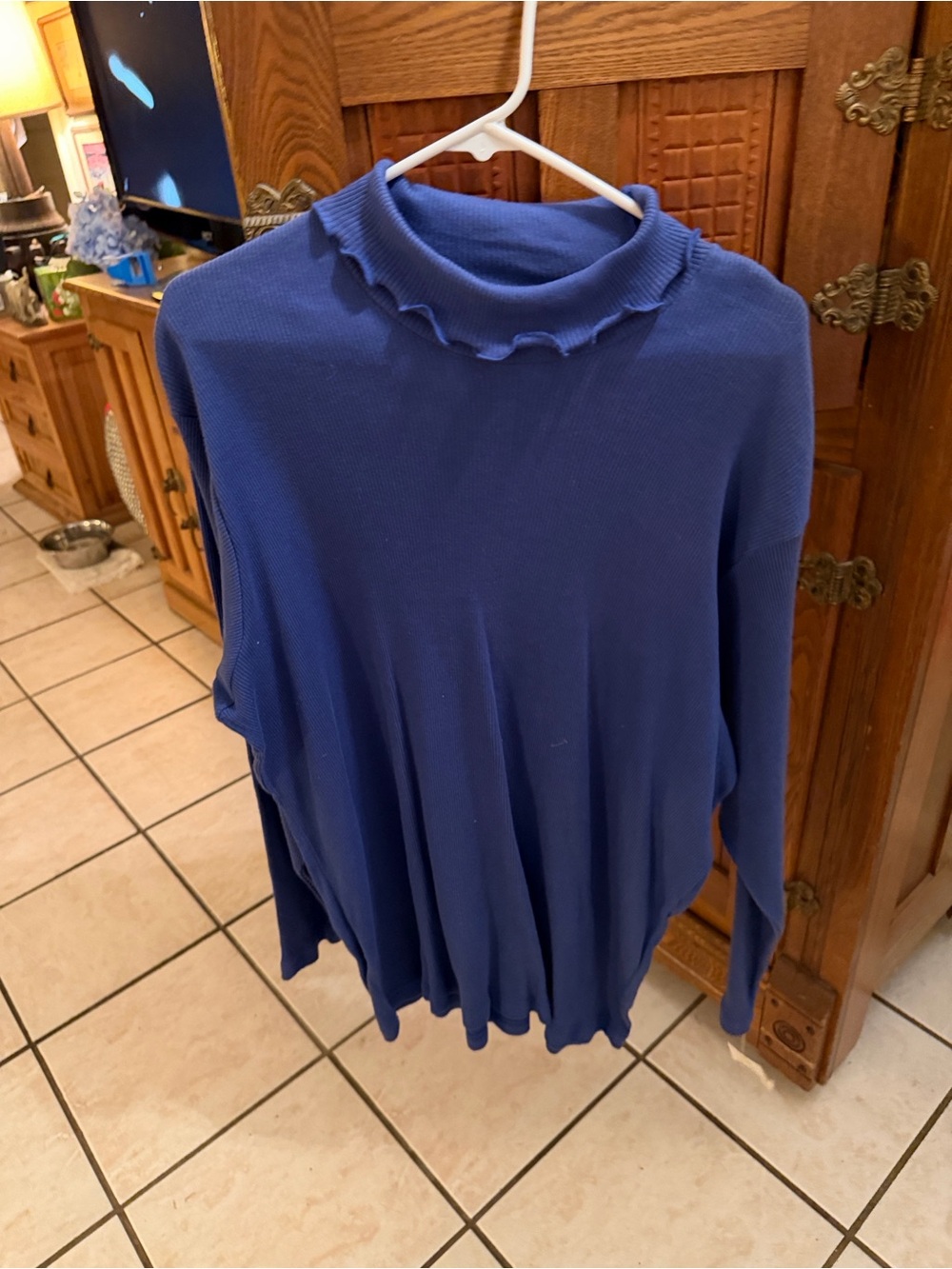 Susan Bristol Royal Blue Ruffle Mock Neck Sweater